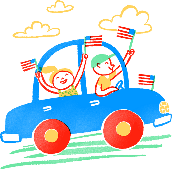 Risograph People in a Car Celebrating Independence Day